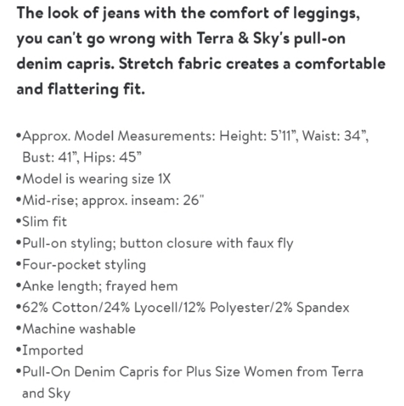 NWT Terra & Sky Women's Plus size Denim Capris - Picture 5 of 5